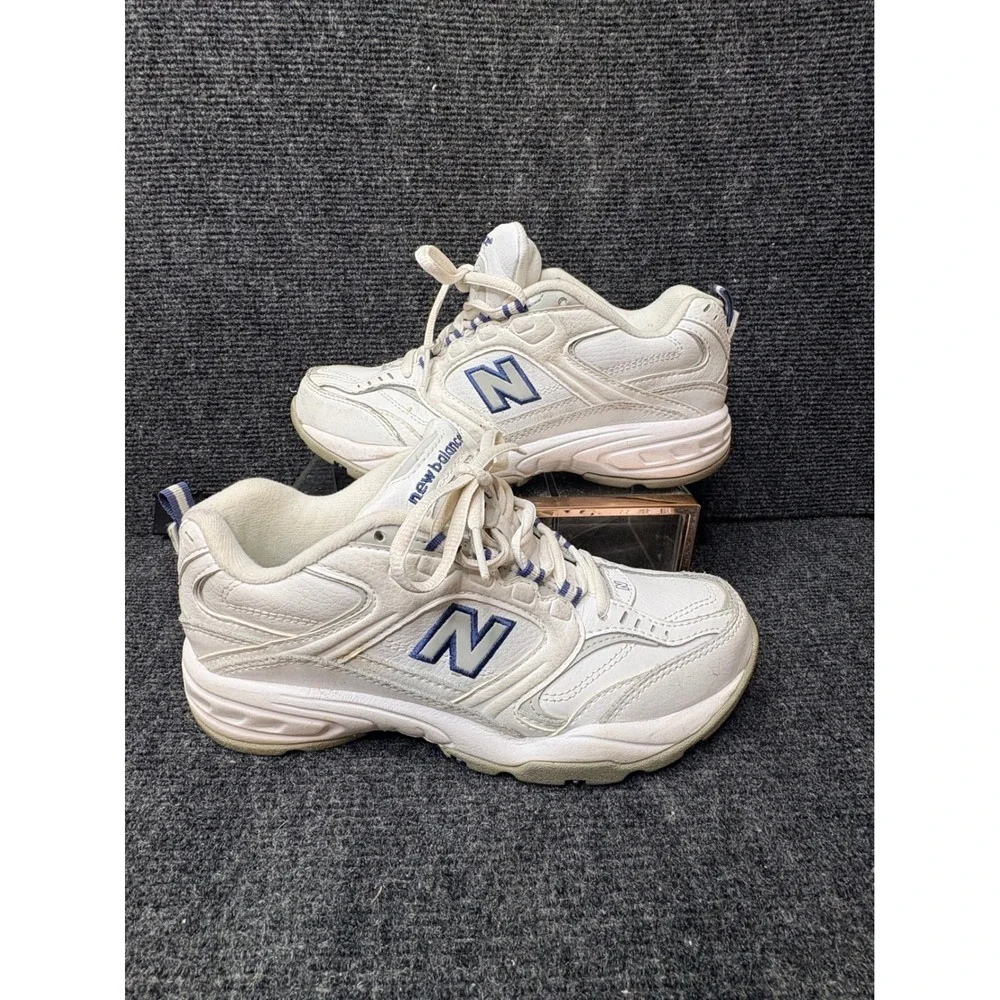New Balance 407 White Navy Leather Chunky Cross Training Sneaker WX407WM Women 7